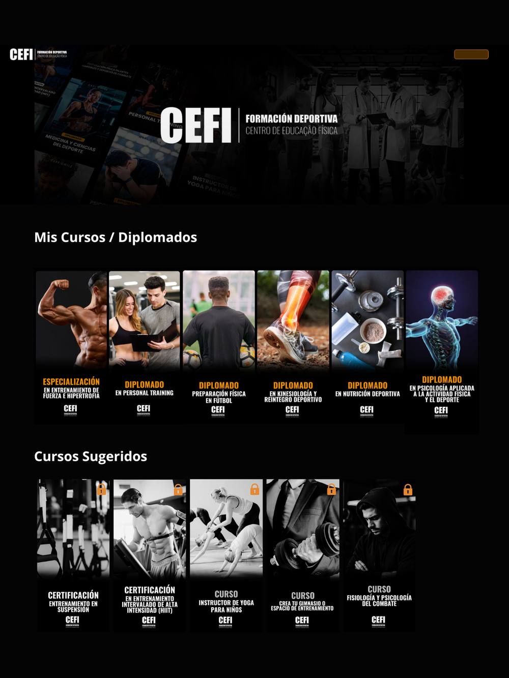 Panel del alumno en el aula virtual de CEFI Academy, con sus programas en curso